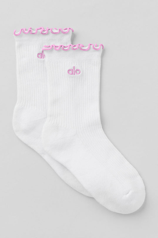 Women's Lettuce Edge Sock - White/Candy Heart Pink