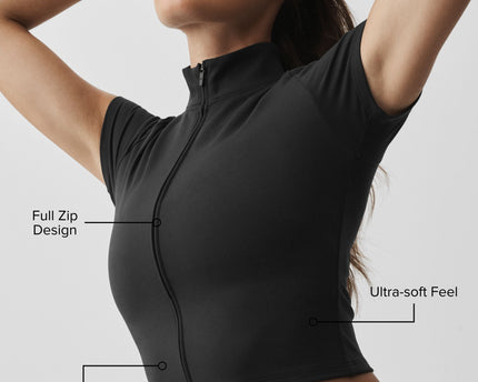 ALO Softsculpt Full Zip Short Sleeve - Black