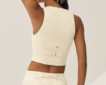 Linen Blend Riviera Vest - Sandy Beige