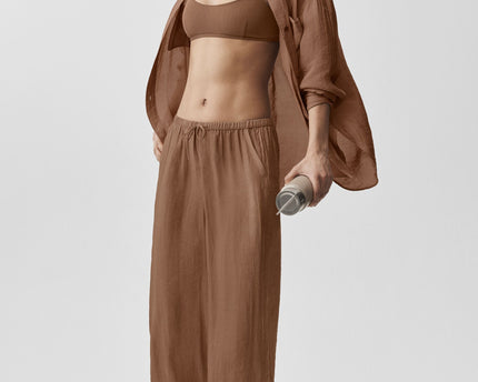 Semi-Sheer Golden Hour High-Waist Straight Leg Pant - Sun Kissed Brown