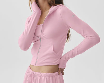 Alosoft Finesse Full Zip Fitted Hoodie - Pink Marshmallow