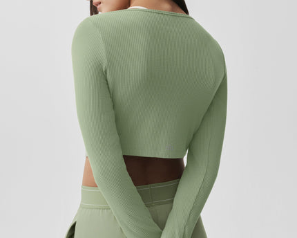 Ribbed Cropped Whisper Cardigan - Dune Grass