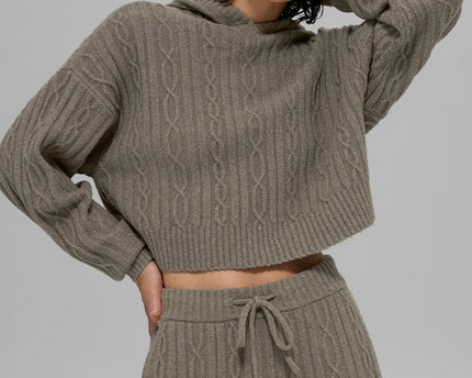 Cable Knit Winter Bliss Hoodie - Light Cocoa