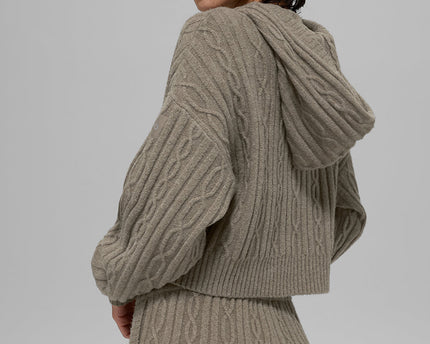 Cable Knit Winter Bliss Hoodie - Light Cocoa