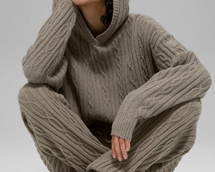 Cable Knit Winter Bliss Hoodie - Light Cocoa