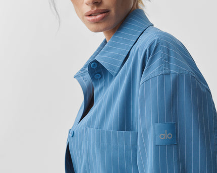 Pinstripe Daylight Button Down Long Sleeve - California Blue/White
