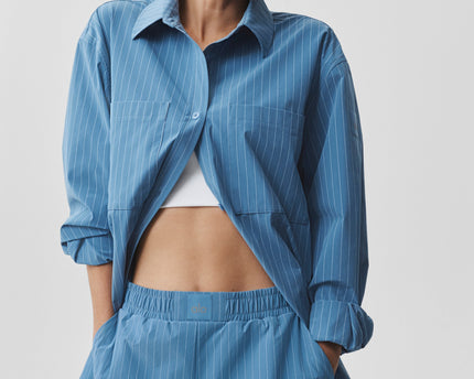 Pinstripe Daylight Button Down Long Sleeve - California Blue/White