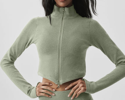 Seamless Two Tone Rib Jacket - Dune Grass Heather
