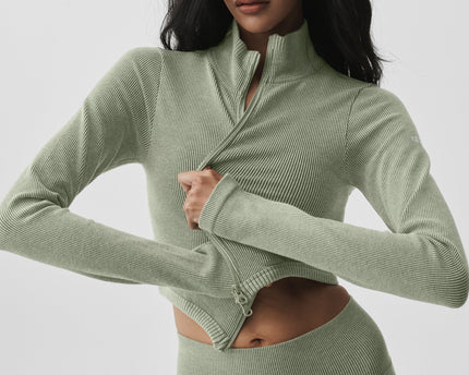 Seamless Two Tone Rib Jacket - Dune Grass Heather