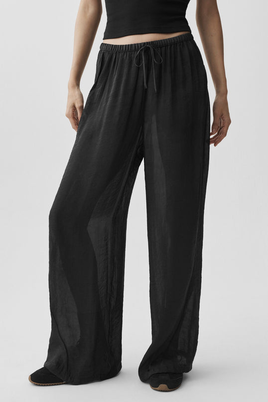 Semi-Sheer Golden Hour High-Waist Straight Leg Pant - Black