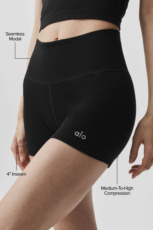 4' Seamless Modal Ribbed High-Waist Short - Black