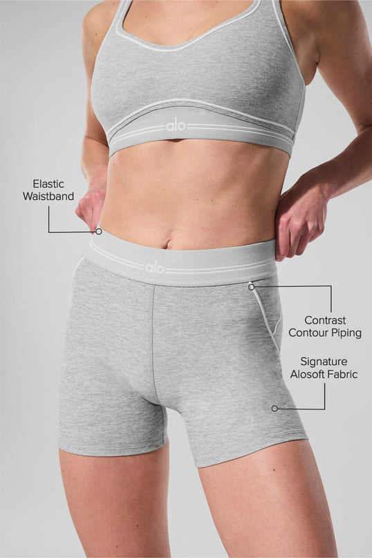 4' Alosoft High-Waist Heart Throb Short - Athletic Heather Grey/White