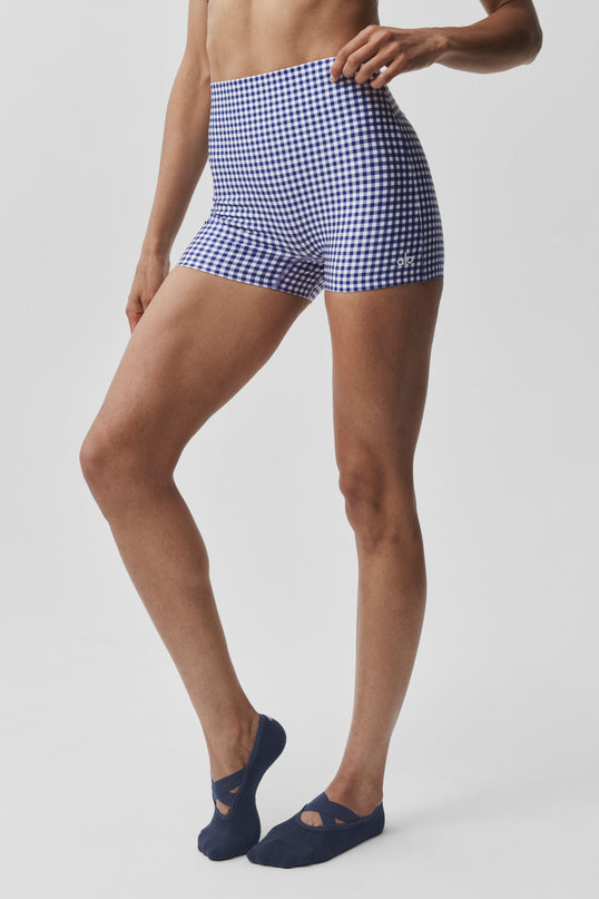 3' Airlift Gingham High-Waist Sleek Short - Navy Gingham